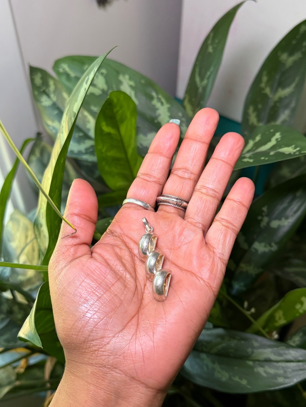 Handmade Ethiopian Coin Silver Wave Tiered Crescent Pendant